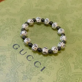 Gucci Silver Black Interlocking G Motif Beads Alternating Metallic And Spherical Bracelet