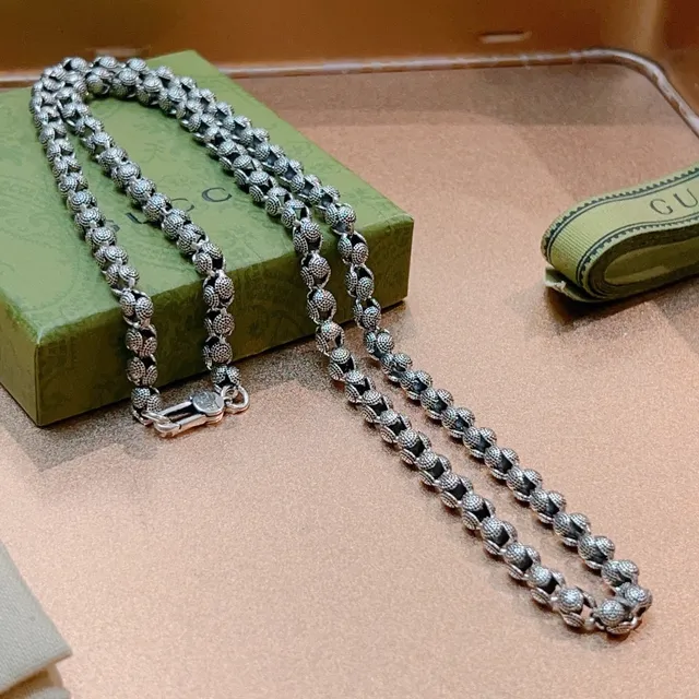 Gucci Silver Black Textured Spherical Links Oxidized Finish Jewelry 3