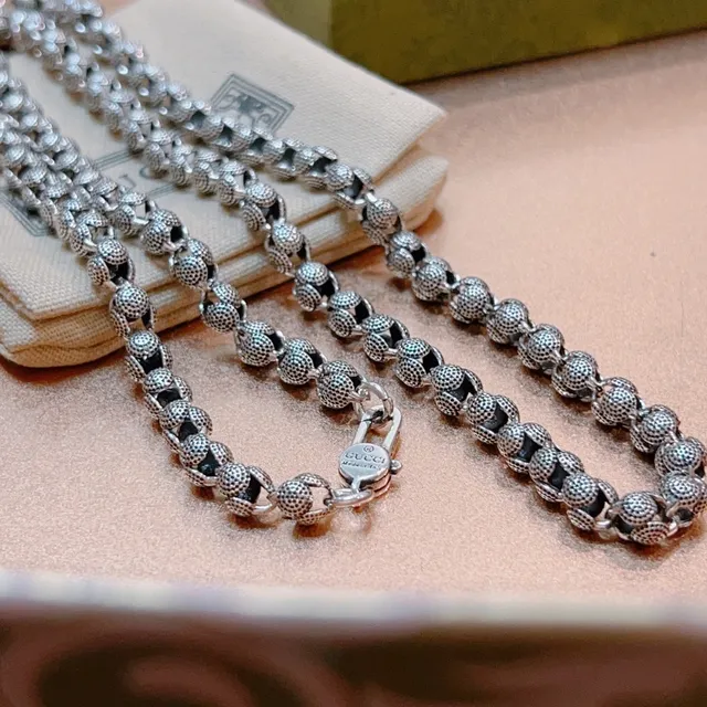 Gucci Silver Black Textured Spherical Links Oxidized Finish Jewelry 4