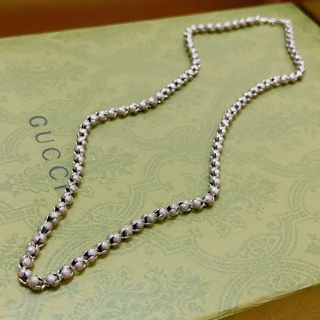 Gucci Silver Black Textured Spherical Links Oxidized Finish Jewelry 7