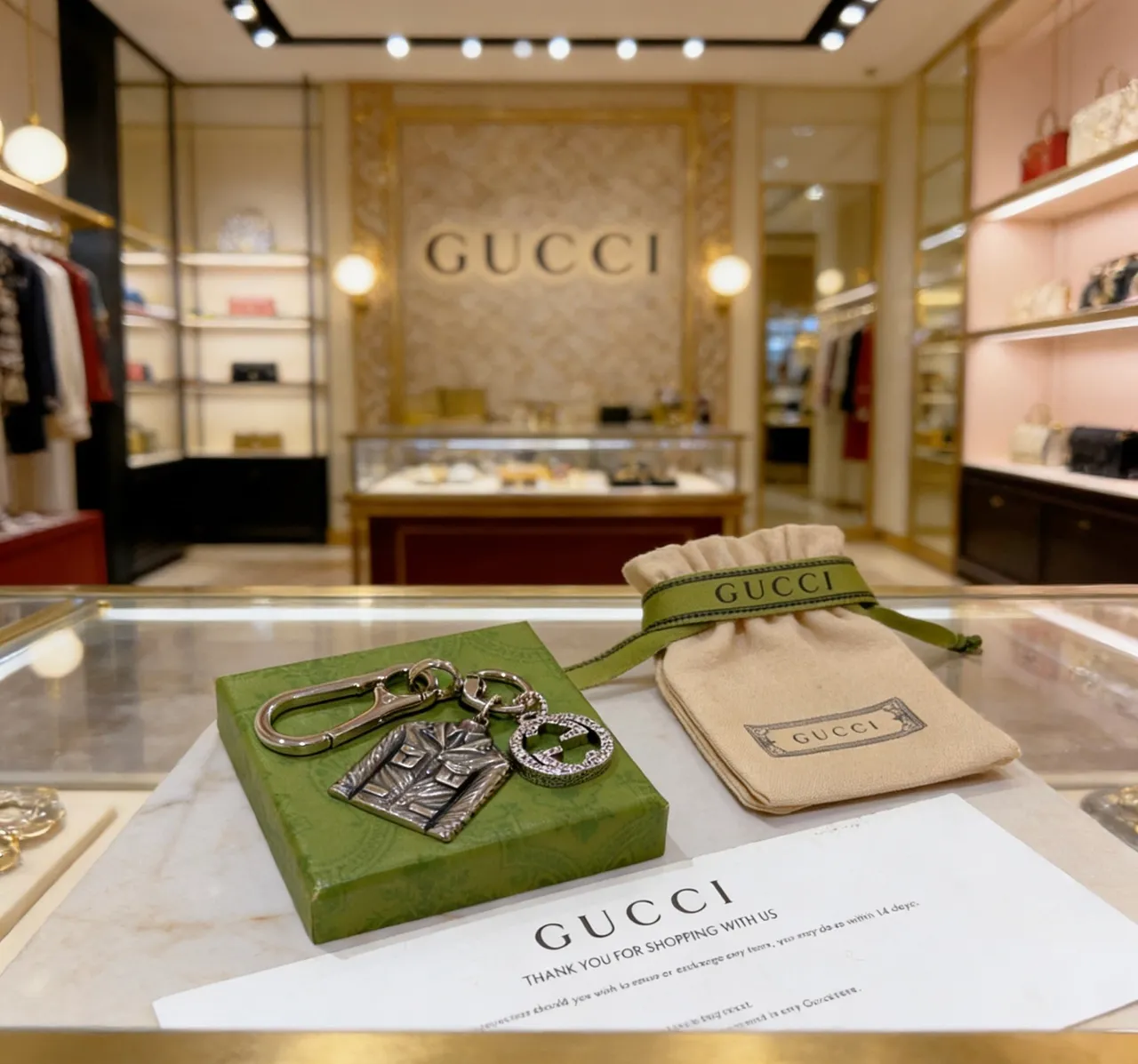 Gucci Silver Green Metallic Jacket-Shaped Charm Bracelet 4