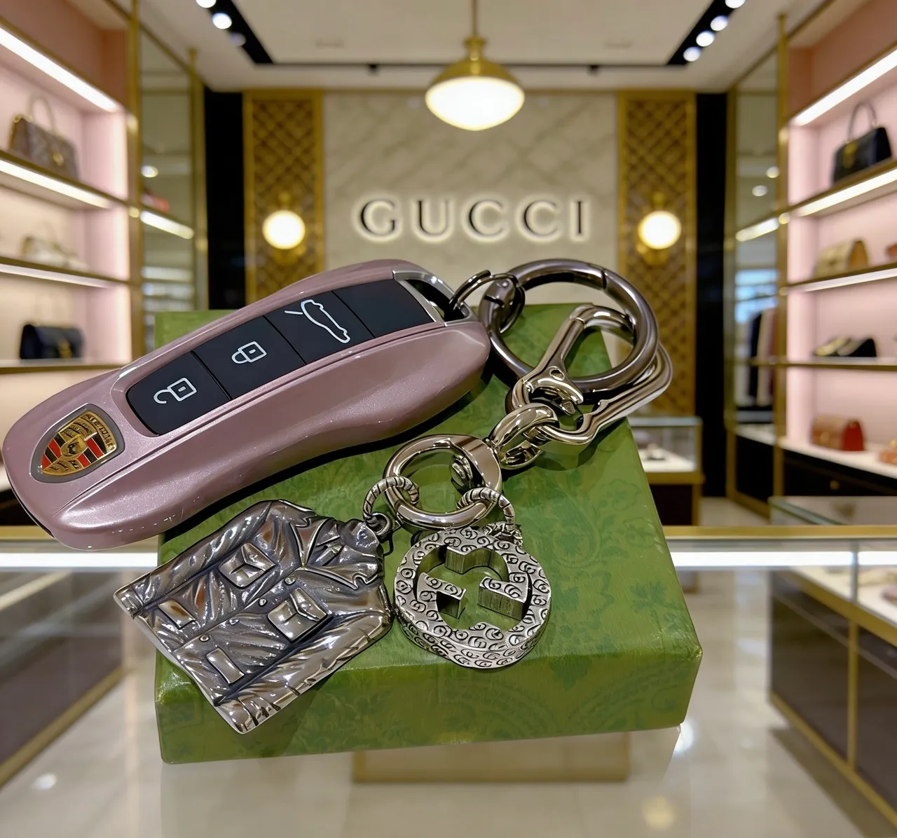 Gucci Silver Green Metallic Jacket-Shaped Charm Bracelet 5