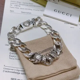 Gucci Silver Lion Head Curb-Link Bracelet