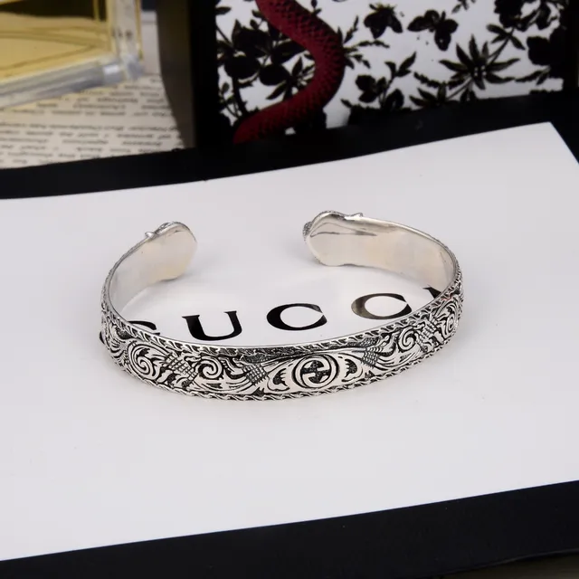 Gucci Silver Ornate Relief-Carved Open Cuff Jewelry 3