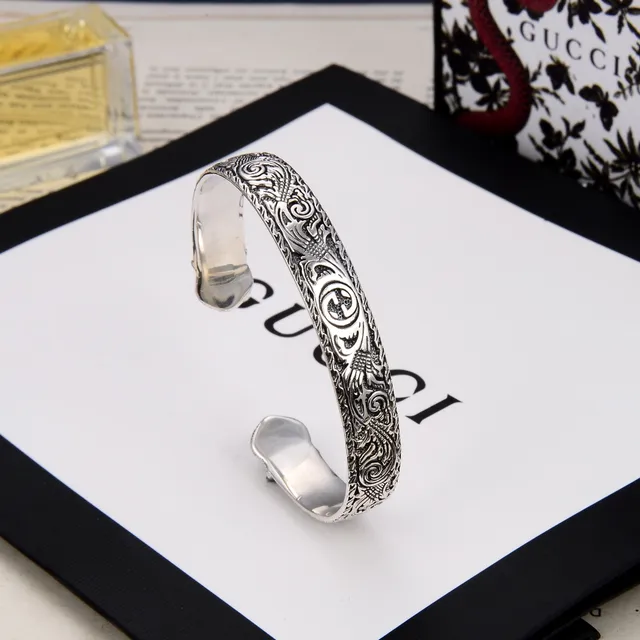 Gucci Silver Ornate Relief-Carved Open Cuff Jewelry 4