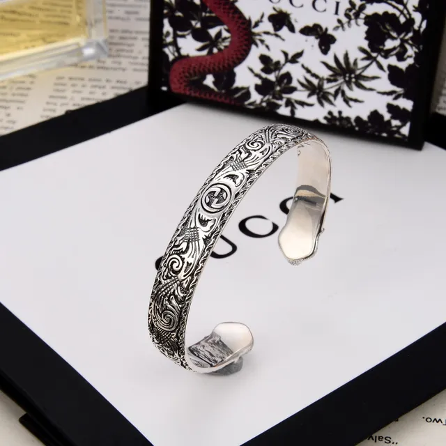 Gucci Silver Ornate Relief-Carved Open Cuff Jewelry 5