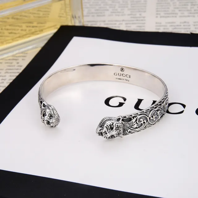 Gucci Silver Ornate Relief-Carved Open Cuff Jewelry 6