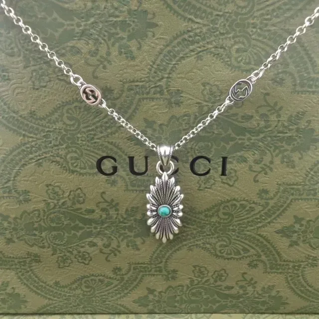 Gucci Colar com pingante de turquesa em tom prateado solburst 6