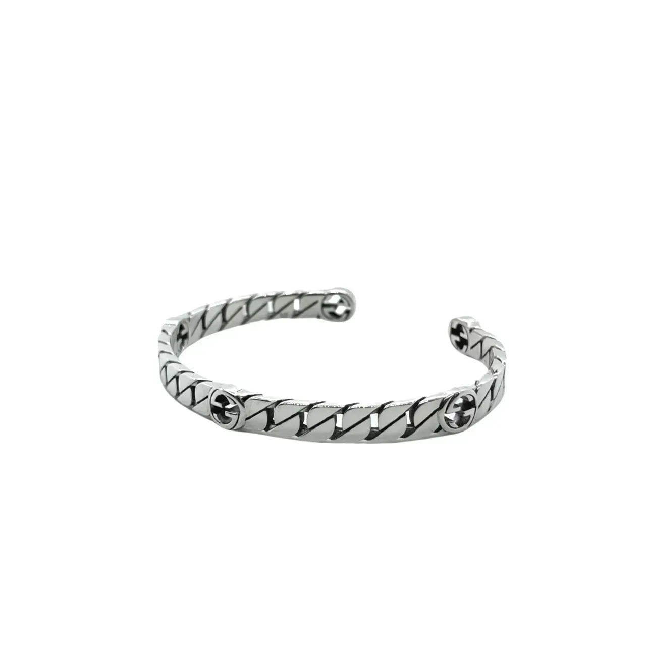 Gucci Silver Twisted-Link Chain Interlocking G Logo Bracelet 9