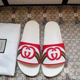 Gucci Slide सफेद लाल हरा Web Strap चप्पल