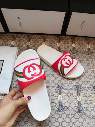 Gucci Slide White Red Green Web Strap Slippers 2