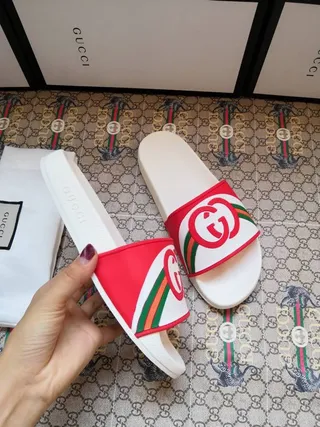 Gucci Slide White Red Green Web Strap Slippers 5