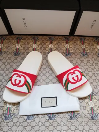 Gucci Slide White Red Green Web Strap Slippers 6