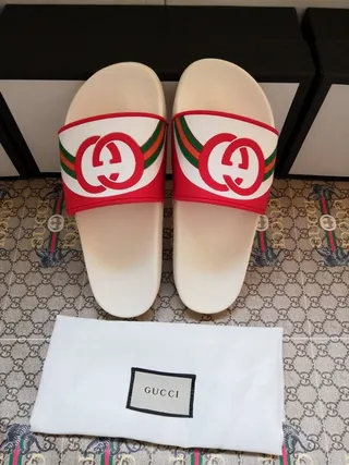 Gucci Slide White Red Green Web Strap Slippers 7