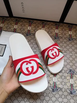 Gucci Slide White Red Green Web Strap Slippers 8