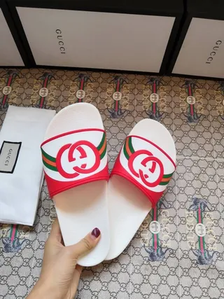 Gucci Slide White Red Green Web Strap Slippers 9