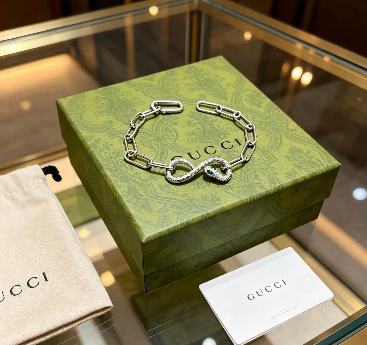 Gucci Snake Motif Silver Chain Bracelet 9