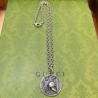 Gucci Spartan Helmet Medallion Silver Necklace