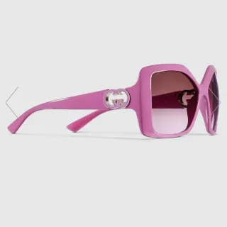 Gucci Square Frame Pink Brown Acetate Interlocking G Hardware Sunglasses
