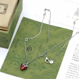 Gucci Strawberry Enamel Pendant Necklace