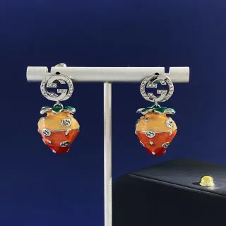 Gucci Strawberry Motif Crystal Double G Dangling Earrings