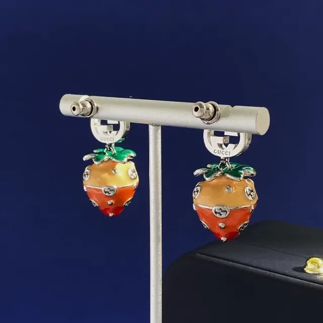 Gucci Strawberry Motif Crystal Double G Dangling Earrings 2