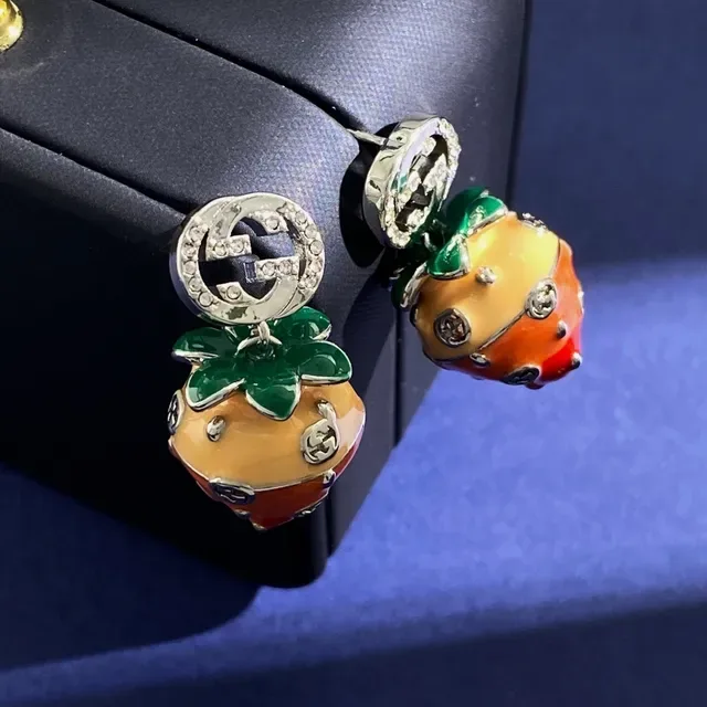 Gucci Strawberry Motif Crystal Double G Dangling Earrings 3
