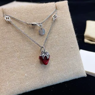 Gucci Strawberry Pendant Red Resin Silver-Tone Necklace