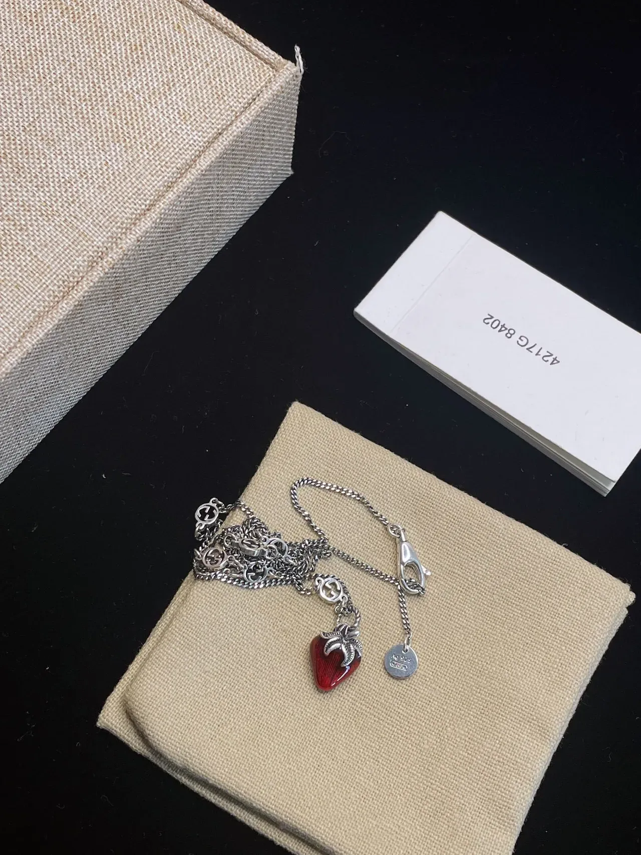 Gucci Strawberry Pendant Red Resin Silver-Tone Necklace 6