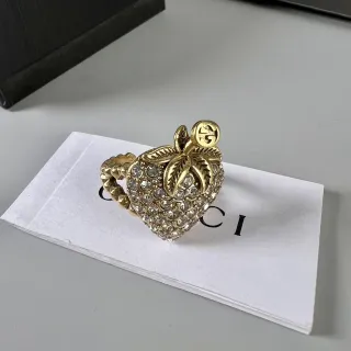 Gucci Strawberry Ring Gold Silver Pavé-Crystal Ring