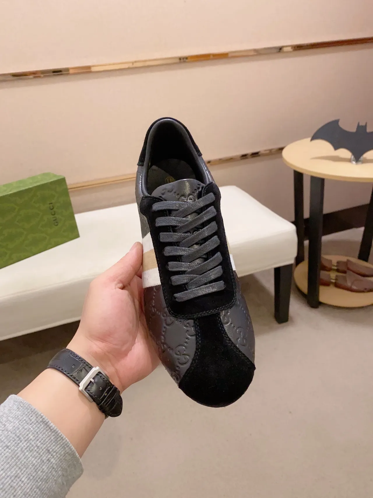 Gucci Tennis 1977 Black Embossed Leather and Suede Lifestyle Sneaker 5