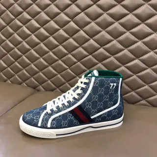 Gucci Tennis 1977 GG Monogram Denim Blue High-Top Lifestyle Sneakers