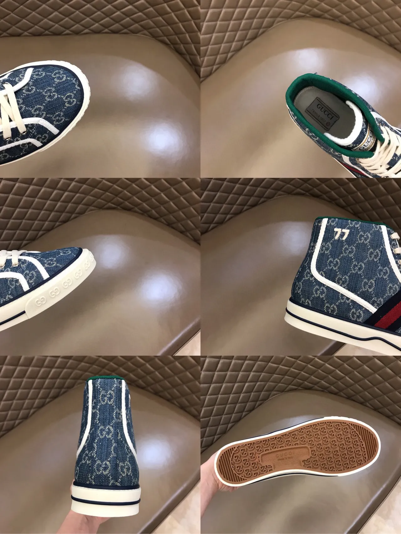 Gucci Tennis 1977 GG Monogram Denim Blue High-Top Lifestyle Sneakers 2