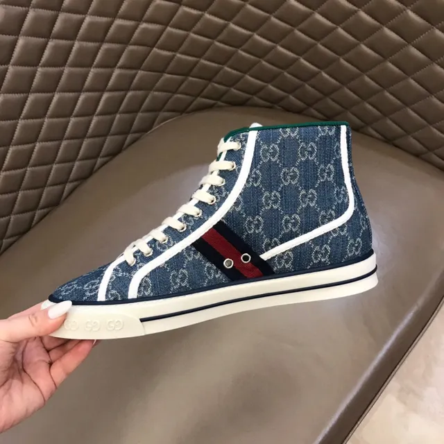 Gucci Tennis 1977 GG Monogram Denim Blue High-Top Lifestyle Sneakers 3