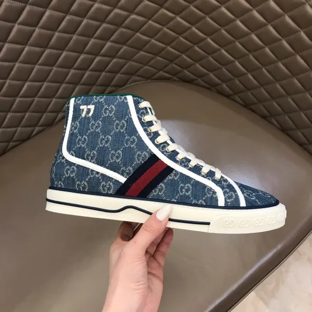 Gucci Tennis 1977 GG Monogram Denim Blue High-Top Lifestyle Sneakers 4