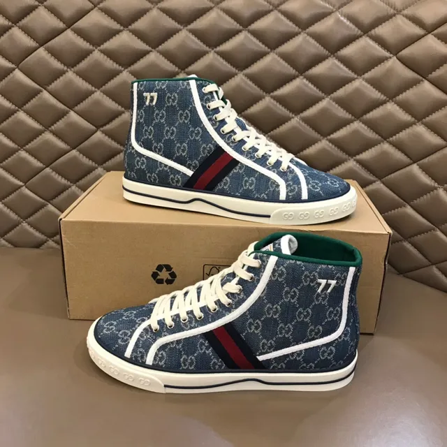 Gucci Tennis 1977 GG Monogram Denim Blue High-Top Lifestyle Sneakers 7