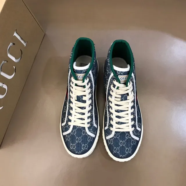 Gucci Tennis 1977 GG Monogram Denim Blue High-Top Lifestyle Sneakers 8