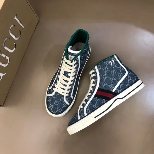 Gucci Tennis 1977 GG Monogram Denim Blue High-Top Lifestyle Sneakers 9