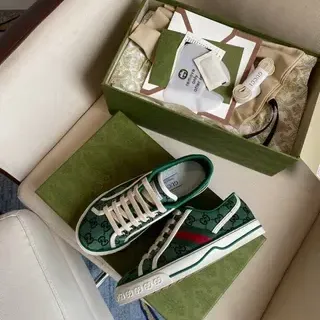 Gucci Tennis 1977 Green Monogram Web Stripe Lifestyle Sneakers