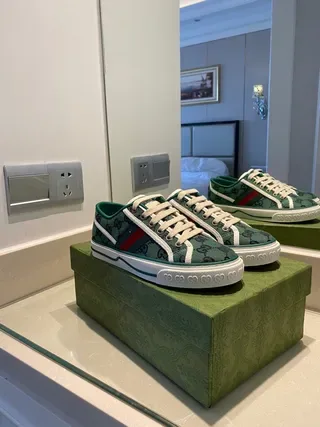 Gucci Tennis 1977 Green Monogram Web Stripe Lifestyle Sneakers 2