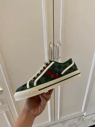 Gucci Tennis 1977 Green Monogram Web Stripe Lifestyle Sneakers 3