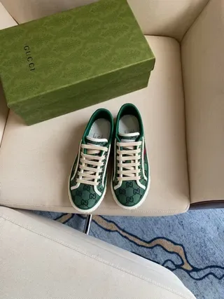 Gucci Tennis 1977 Green Monogram Web Stripe Lifestyle Sneakers 7