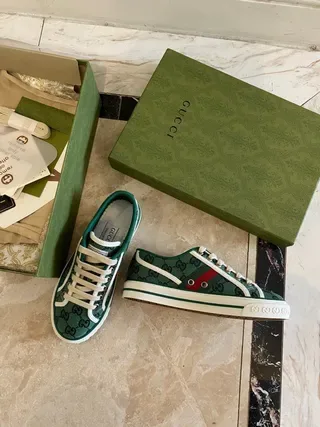 Gucci Tennis 1977 Green Monogram Web Stripe Lifestyle Sneakers 8