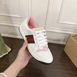 Gucci Tennis 1977 White and Pink Web Stripe Lifestyle Sneakers