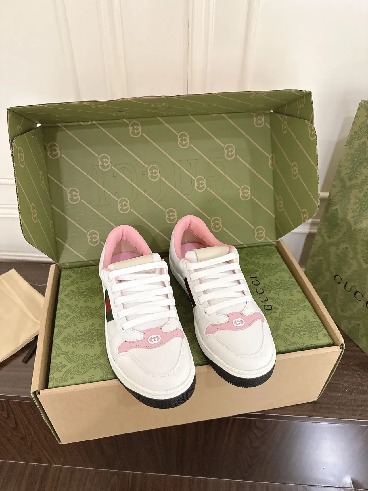 Gucci Tennis 1977 White and Pink Web Stripe Lifestyle Sneakers 6