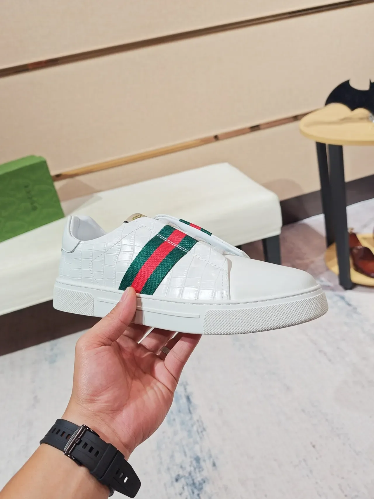 Gucci Tennis 1977 White Croc-Embossed Web Stripe Lifestyle Sneakers 4