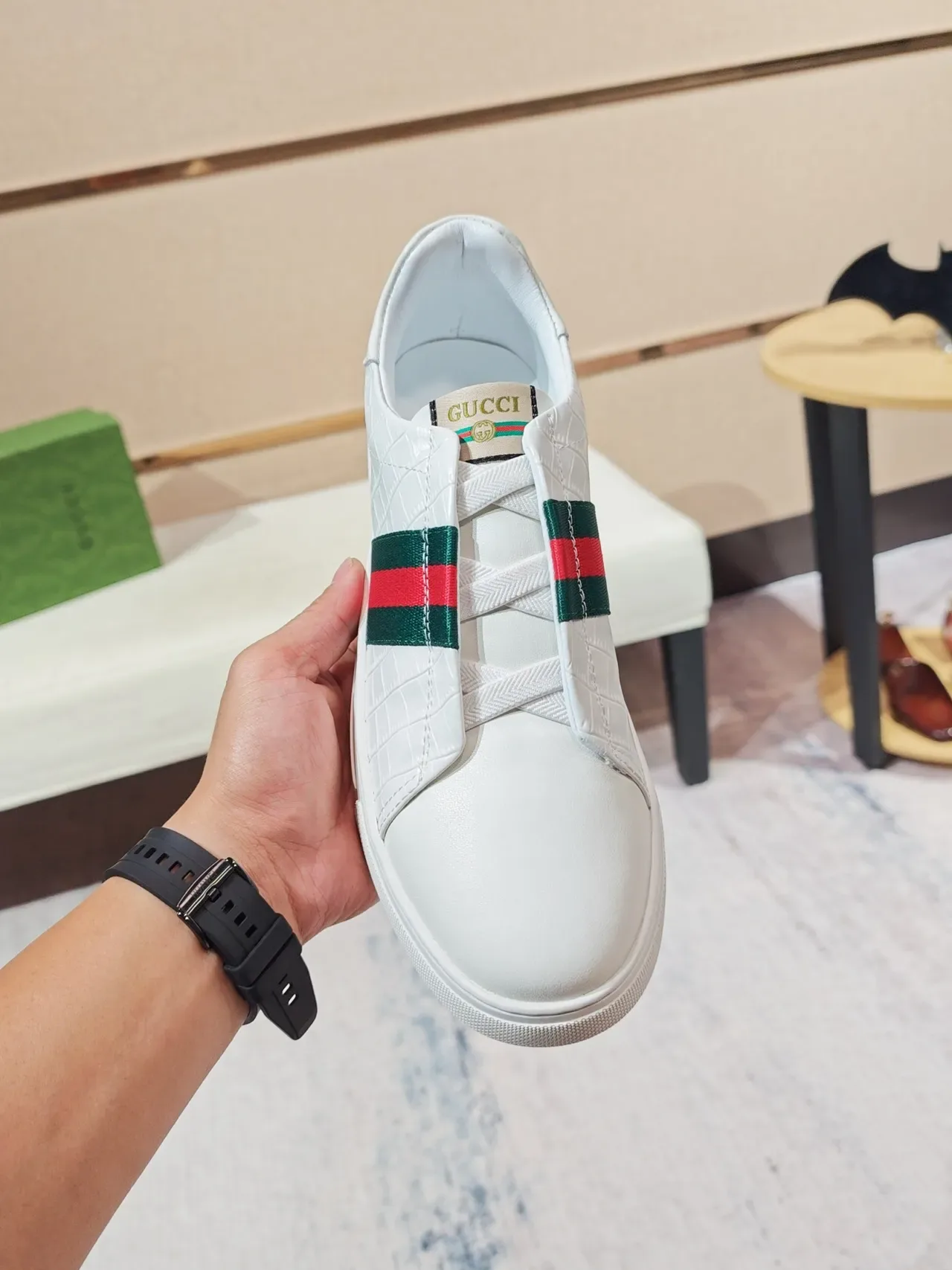 Gucci Tennis 1977 White Croc-Embossed Web Stripe Lifestyle Sneakers 5