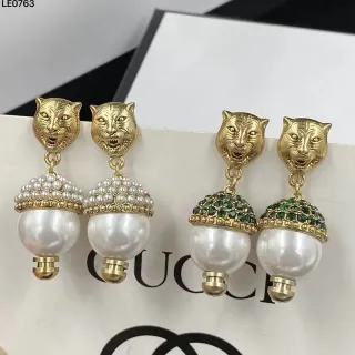 Gucci Tiger Head Pearl and Gemstone Drop Earrings