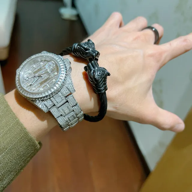 Gucci Tiger Head Twisted Cable Black Bracelet 2