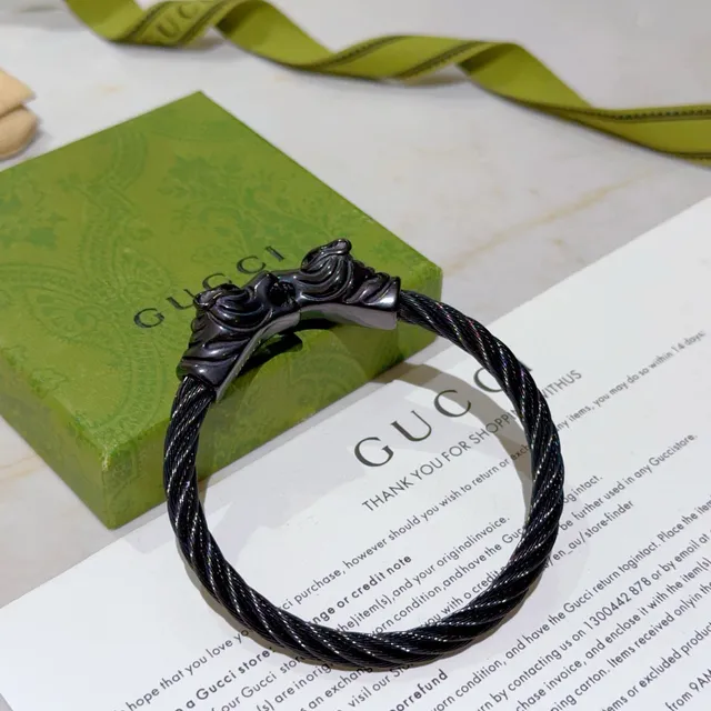 Gucci Tiger Head Twisted Cable Black Bracelet 6